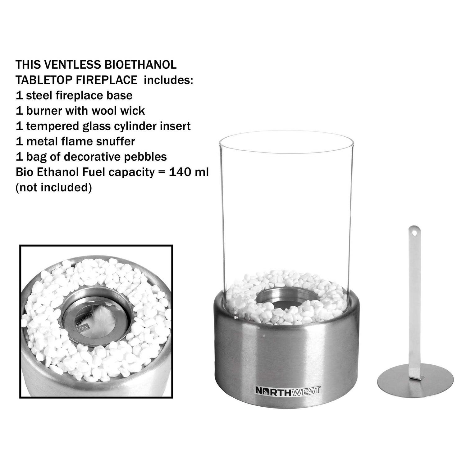 Northwest Bio Ethanol Ventless Fireplace-Tabletop Cylinder Real Flame Smokeless Clean Burning 80-BIOFP-2