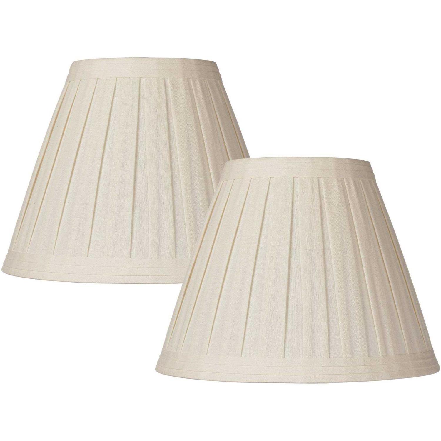 Springcrest Set of 2 Creme Linen Box Pleated Medium Drum Lamp Shades 7 Top x 14 Bottom x 11 High Replacement with Harp and Finial
