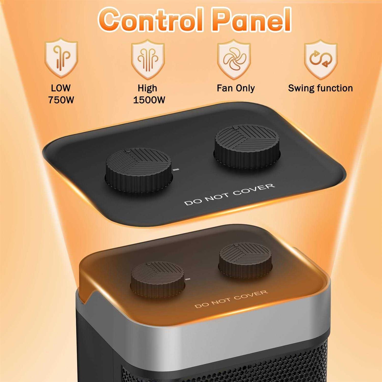 Space Heater 1500W Portable Heater 60°Oscillating Electric Heater for Bedroom Office Indoor Use