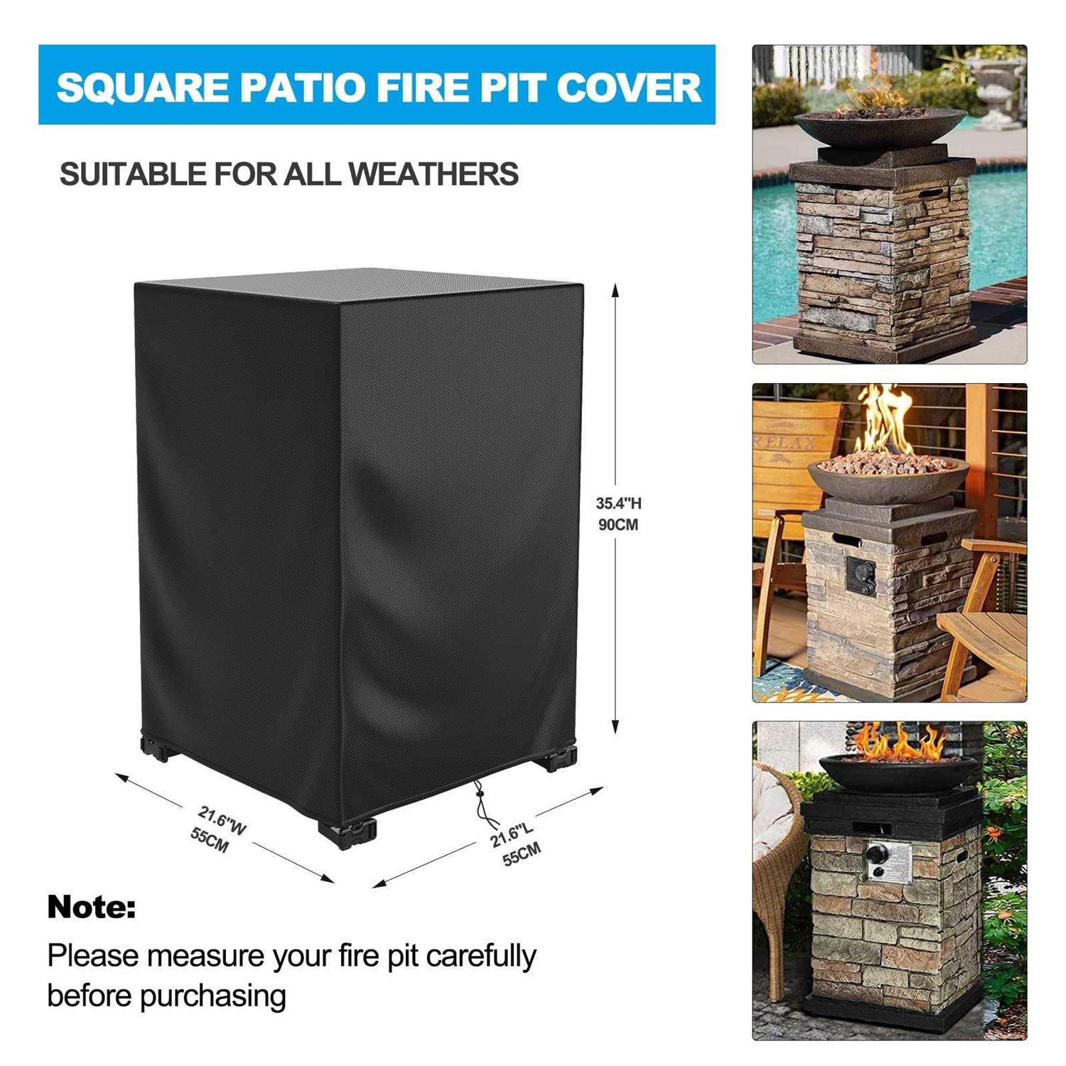 Fire Pit Cover Square Waterproof 21.6L x 21.6W x 35.4H Durable Gas Outdoor Firepit Cover