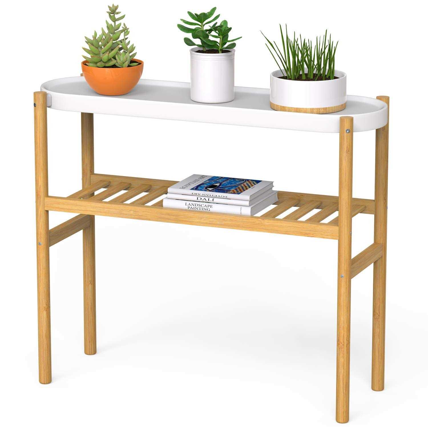 Wisuce Bamboo plant Shelf Indoor 2 Tier Tall plant Stand Table for Multiple Plants