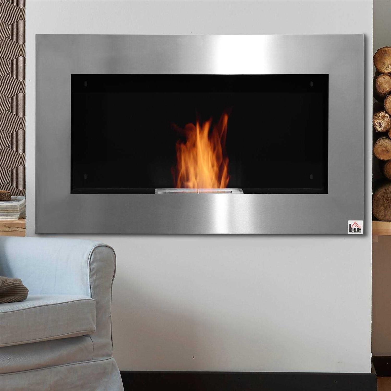 HOMCOM Ethanol Fireplace 35.5 Wall-Mount 0.25 Gal Stainless Steel