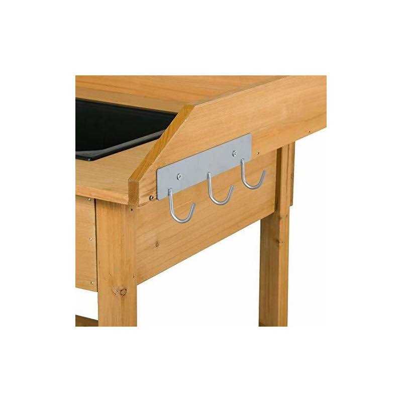 Yaheetech Potting Bench Outdoor Garden Work Bench Station Planting Solid Wood Construction for Horticulture w/Sink Drawer Rack Shelves