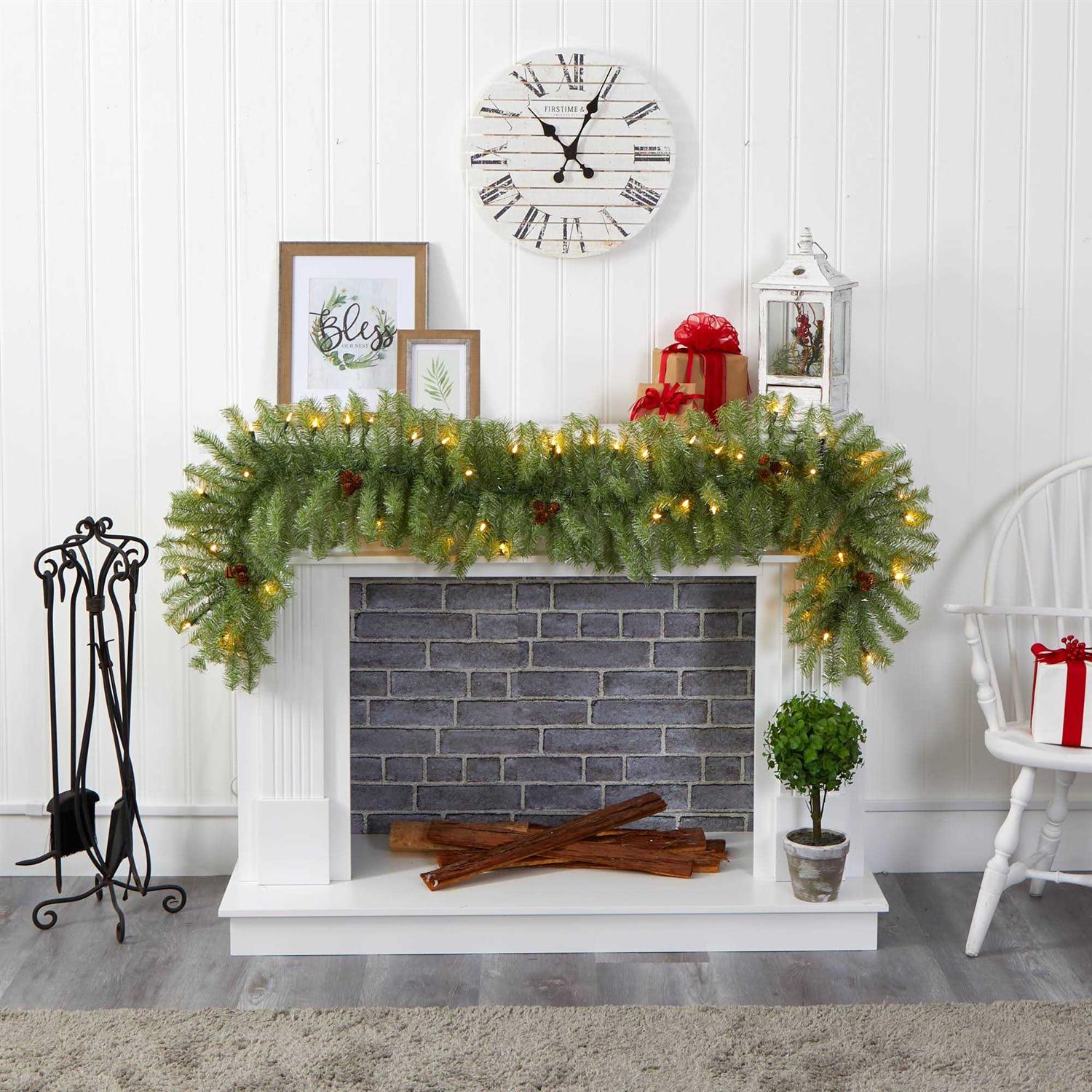 Christmas Pine Artificial Garland LED Lights Nearly Natural