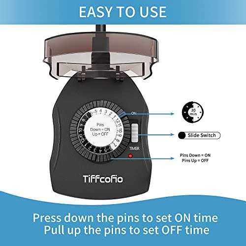 Tiffcofio Outdoor Timer Outlet, 24 Hour Mechanical Outdoor Timer for Lights, Outdoor Light Timer Waterproof, 2 Grounded Outlets for Home and Garden