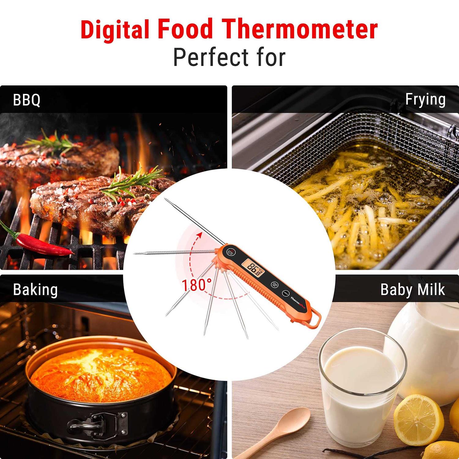 ThermoPro Digital Instant Read Meat Thermometer for Grilling Waterproof Kitchen Food LCD Thermometer with Calibration & Backlight Smoker Oil Fry