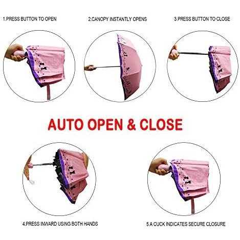 umbresen Windproof Compact Travel Folding Cute Cat Umbrella,Auto Open Close Rain&Sun Lightweight Portable Umbrellas with Cover for Kids Women Men