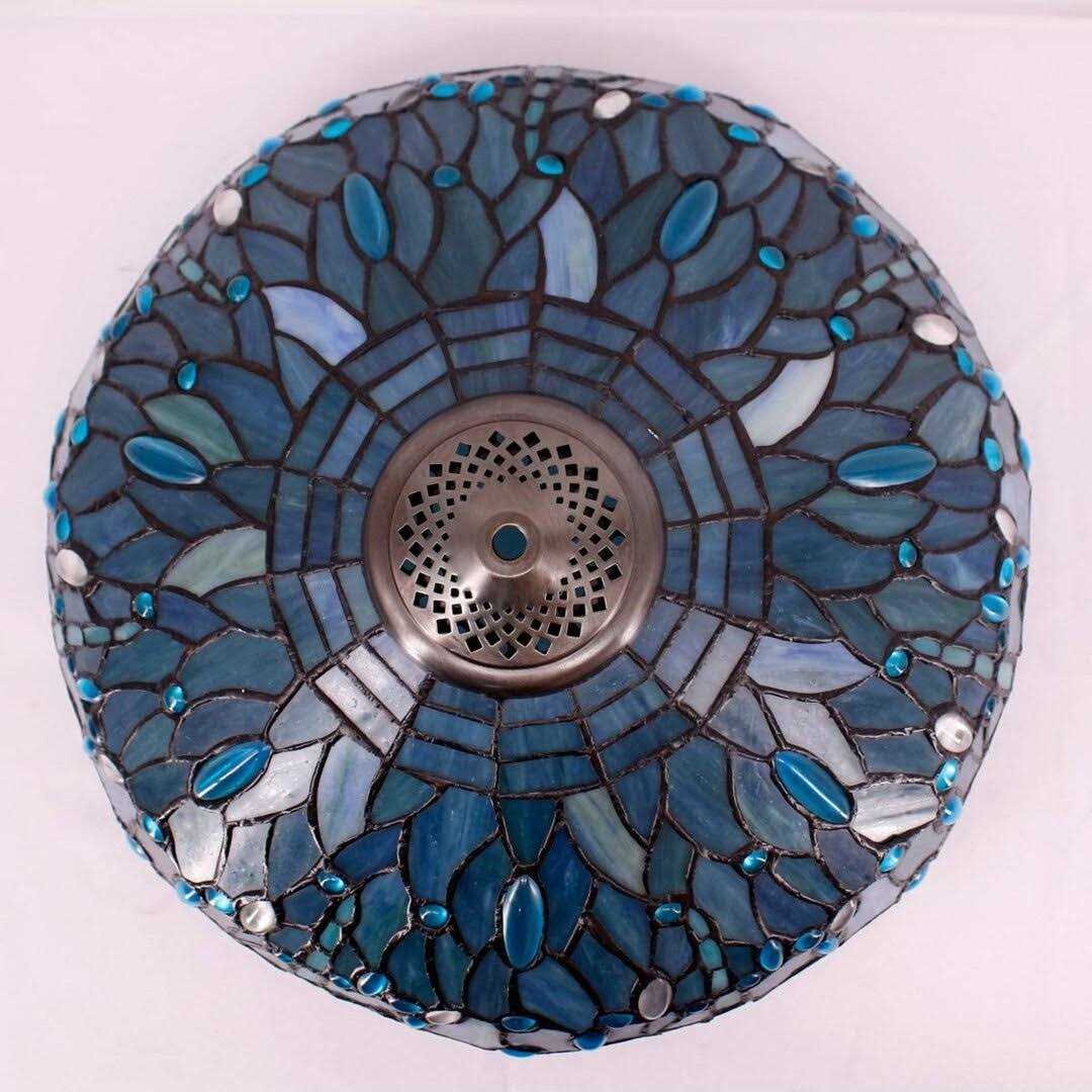 Tiffany Lamp Shade Replacement W16h7 Inch Sea Blue Stained Glass Dragoy Lampshade For Table Lamps Floor Lamp Ceiling Fixturependant Hang