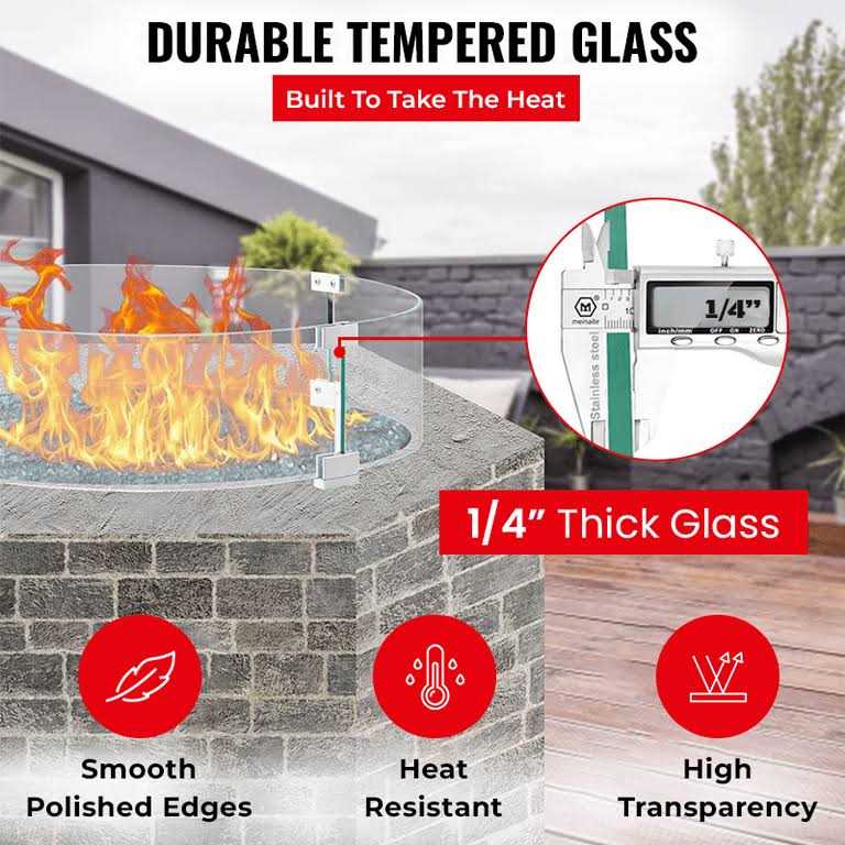 Ams Fireplace Round Fire Pit Glass Wind Guard Clear Tempered Glass Flame Protective Pane. Wind Resistant with Aluminum Corner Bracket and