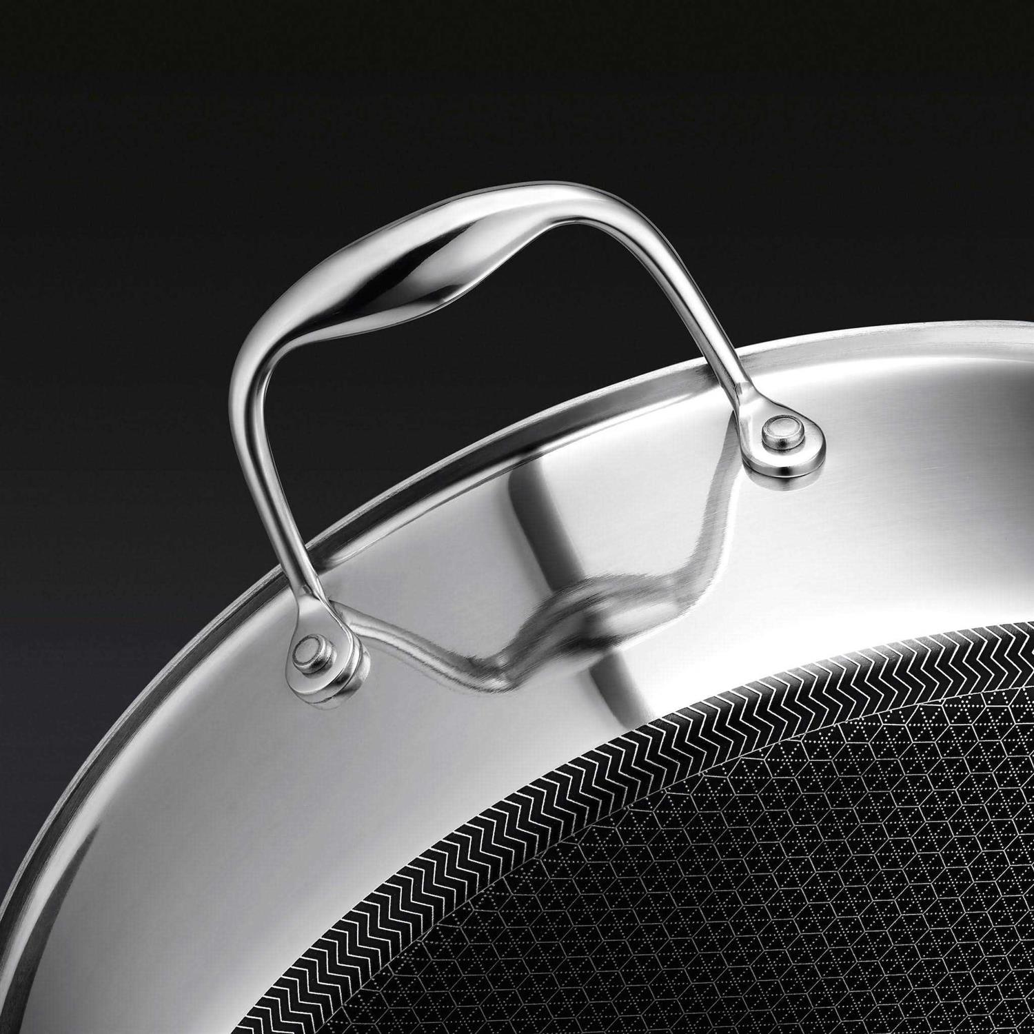 Hexclad 7 Quart Hybrid Stainless Steel Deep Saut Pan Fryer with Glass Lid