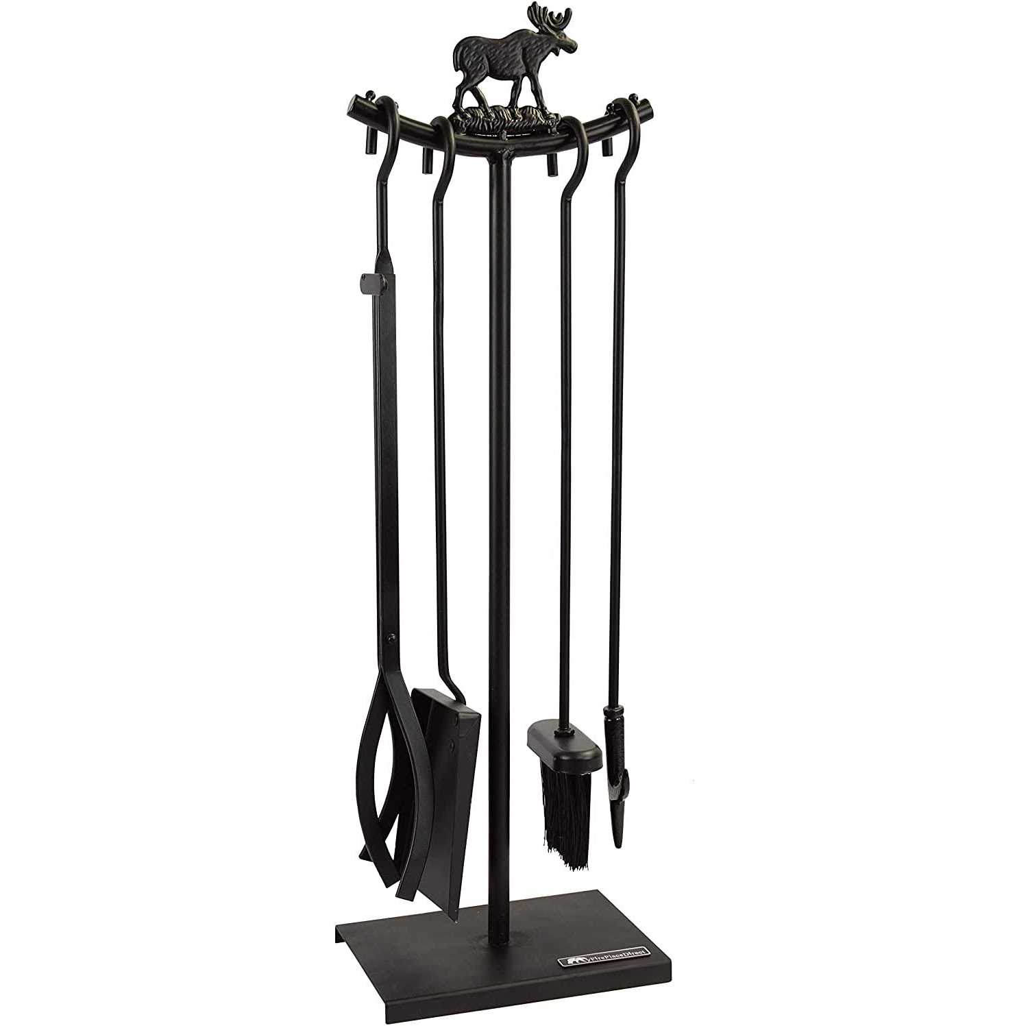 Myfireplacedirect 5 Pieces Fireplace Tools Set Strength Wrought Iron Indoor Outdoor Fire Place Toolset Hearth Accessories Kit with Fireplace Brush