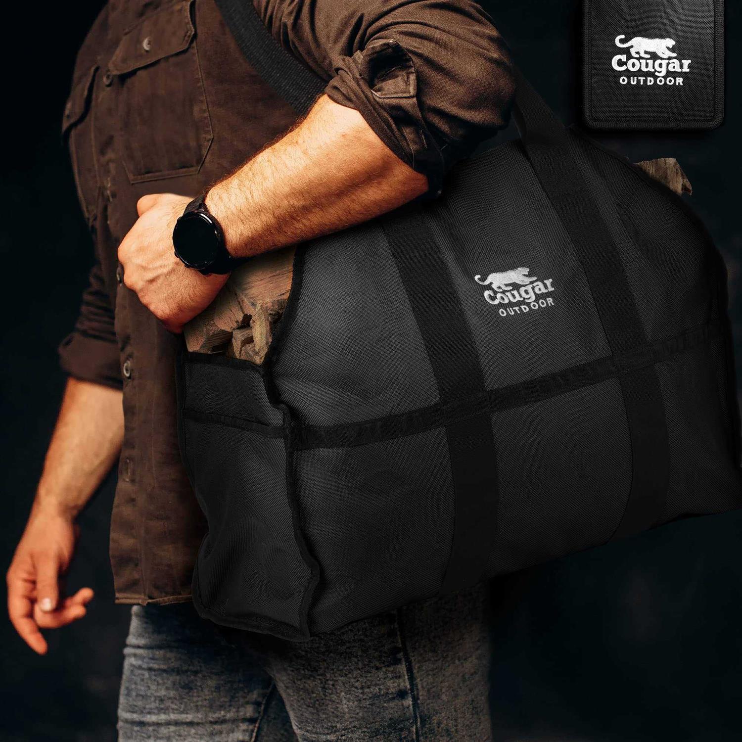 Cougar Outdoor Firewood Carrier Log Carrier Waterproof Heavy Duty Extra Large Capacity Canvas Wood Carrying Bag for Firewood