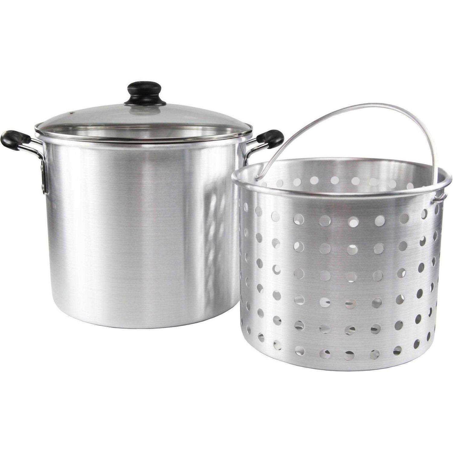Imusa Aluminum 32 Quart Steamer Pot with a 21 Quart Steamer Basket and Glass Lid/Multipots 2 Count