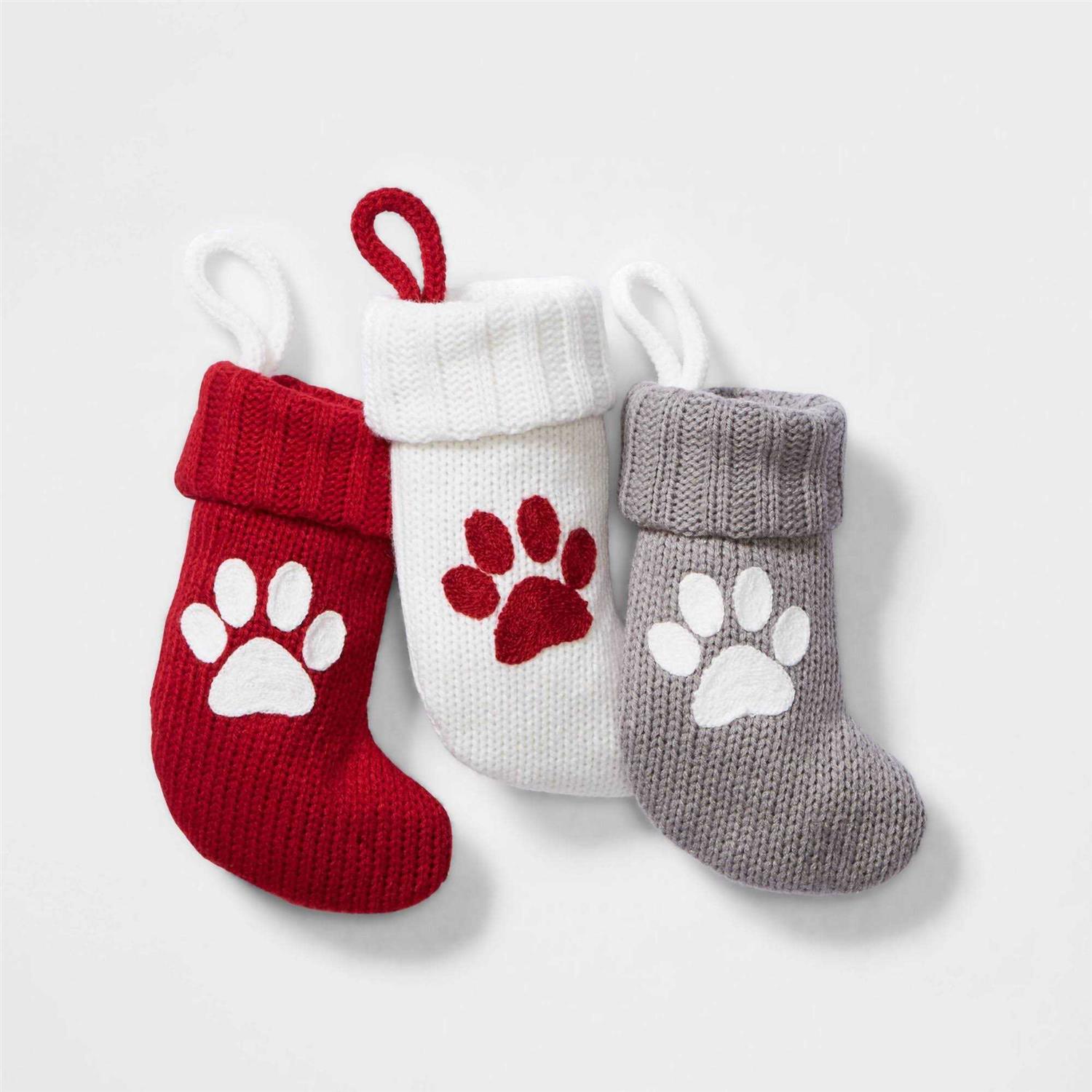 Wondershop Mini Knit Monogram Christmas Stocking Paw Print Red