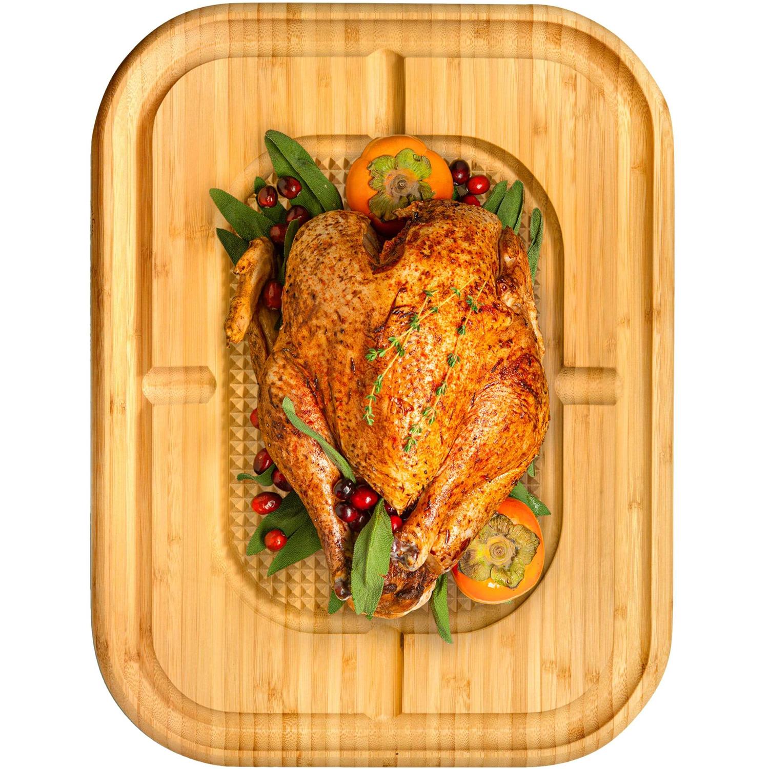 Bamboo Extra Large Cutting Board with Deep Juice Groove and Grips to Stabilizes While Carving
