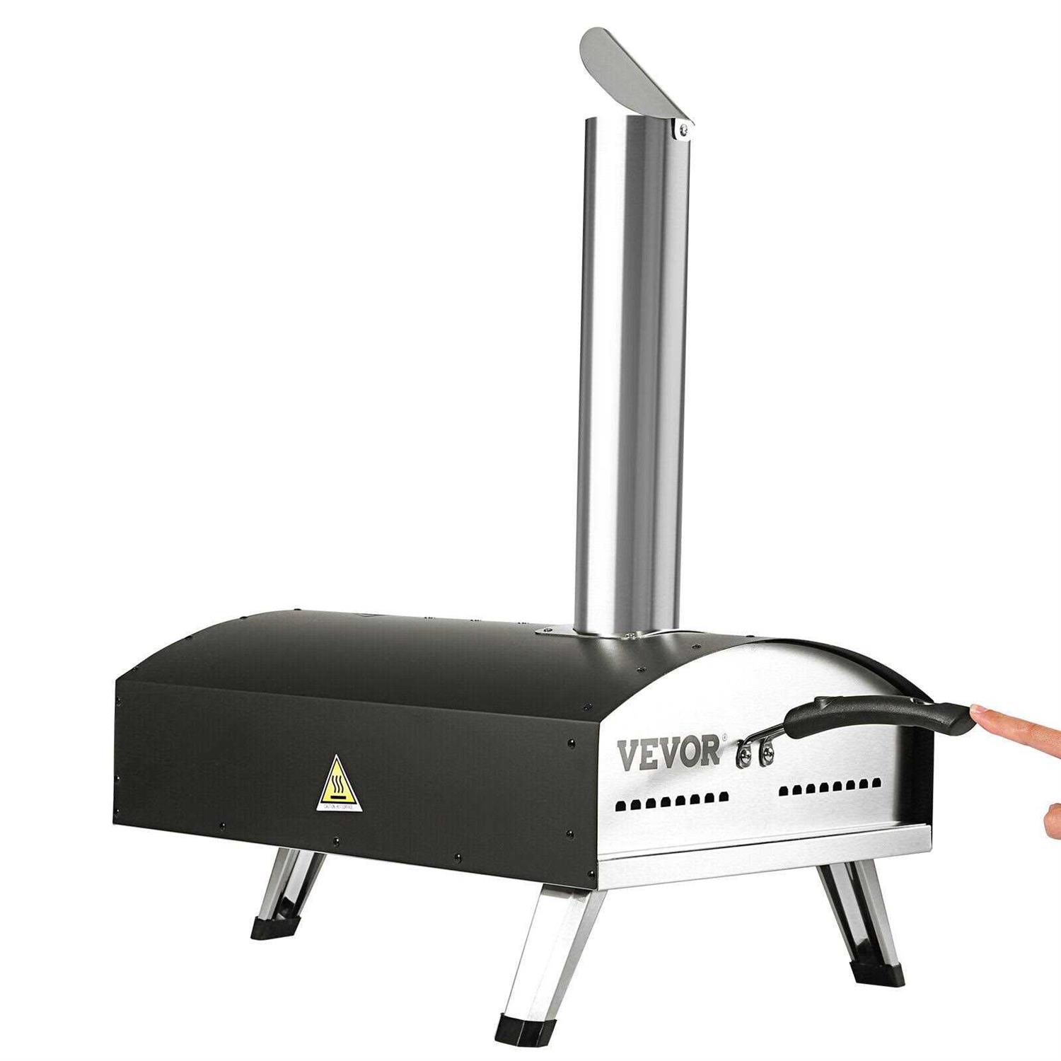 VEVOR 12 in. Wood and Charcoal-Fired Outdoor Pizza Oven Stainless Steel Pizza Grill with Pizza Stone for Camping