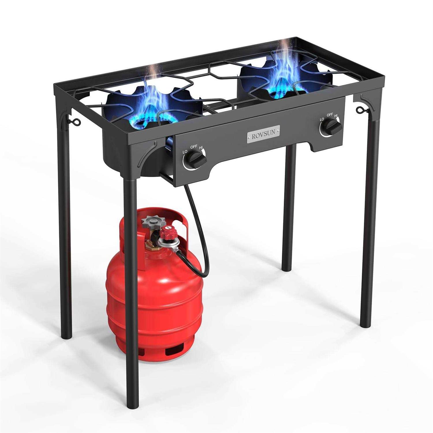 Rovsun 2 Burner Outdoor Propane Gas Stove 150,000 BTU High Pressure Stand Cooker Backyard Camping