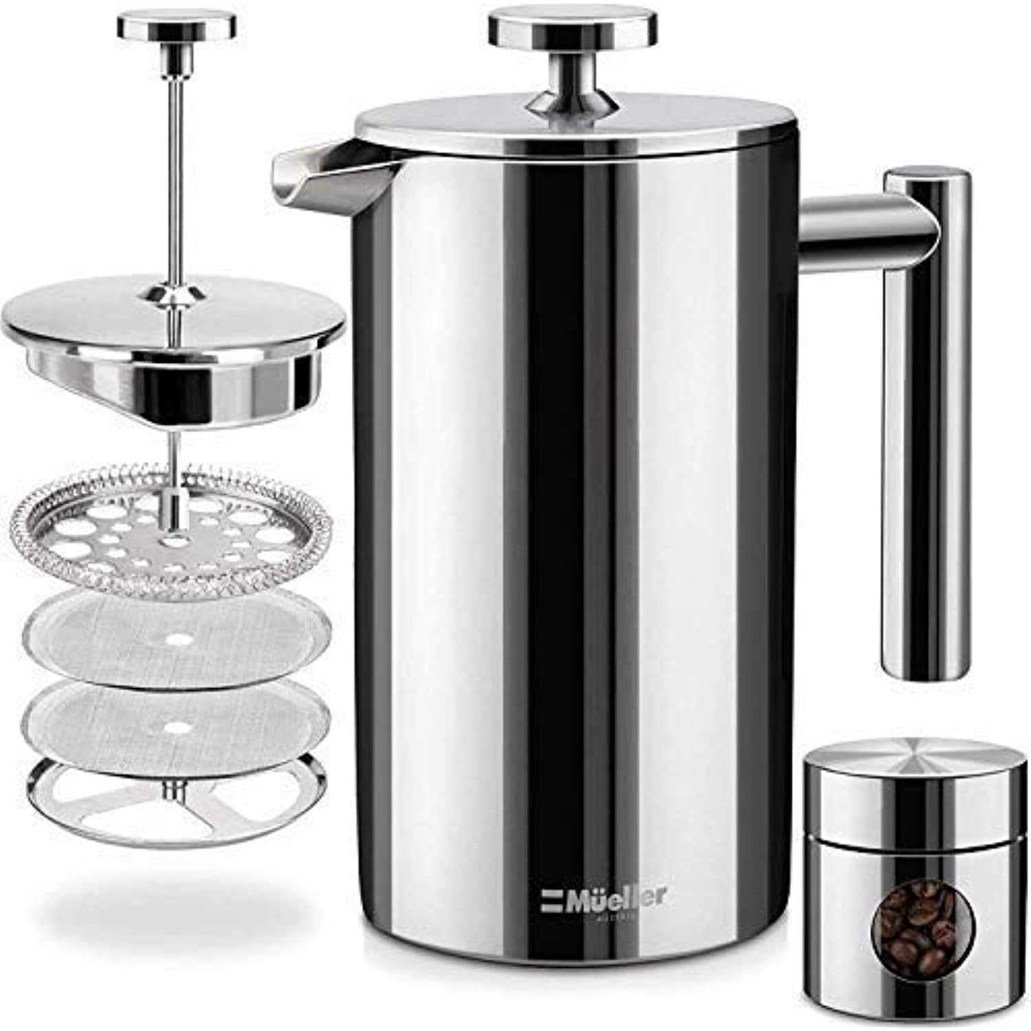Mueller French Press Double Insulated 310 Stainless Steel Coffee Maker 4 Level Filtration System