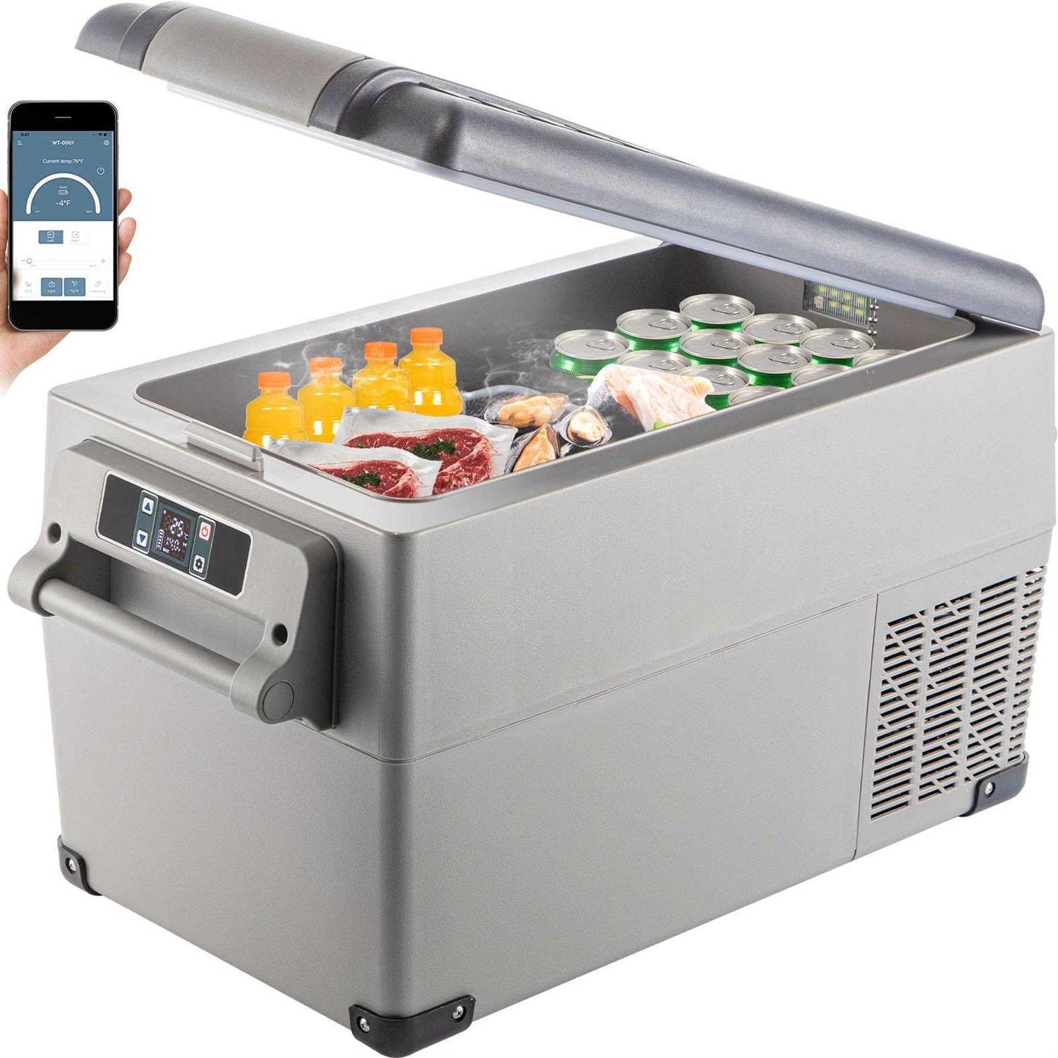 VEVOR Portable Refrigerator 37 Quart,12 Volt Refrigerator App Control Car Refrigerator Dual Zone with 12/24v DC & 110-240v Ac