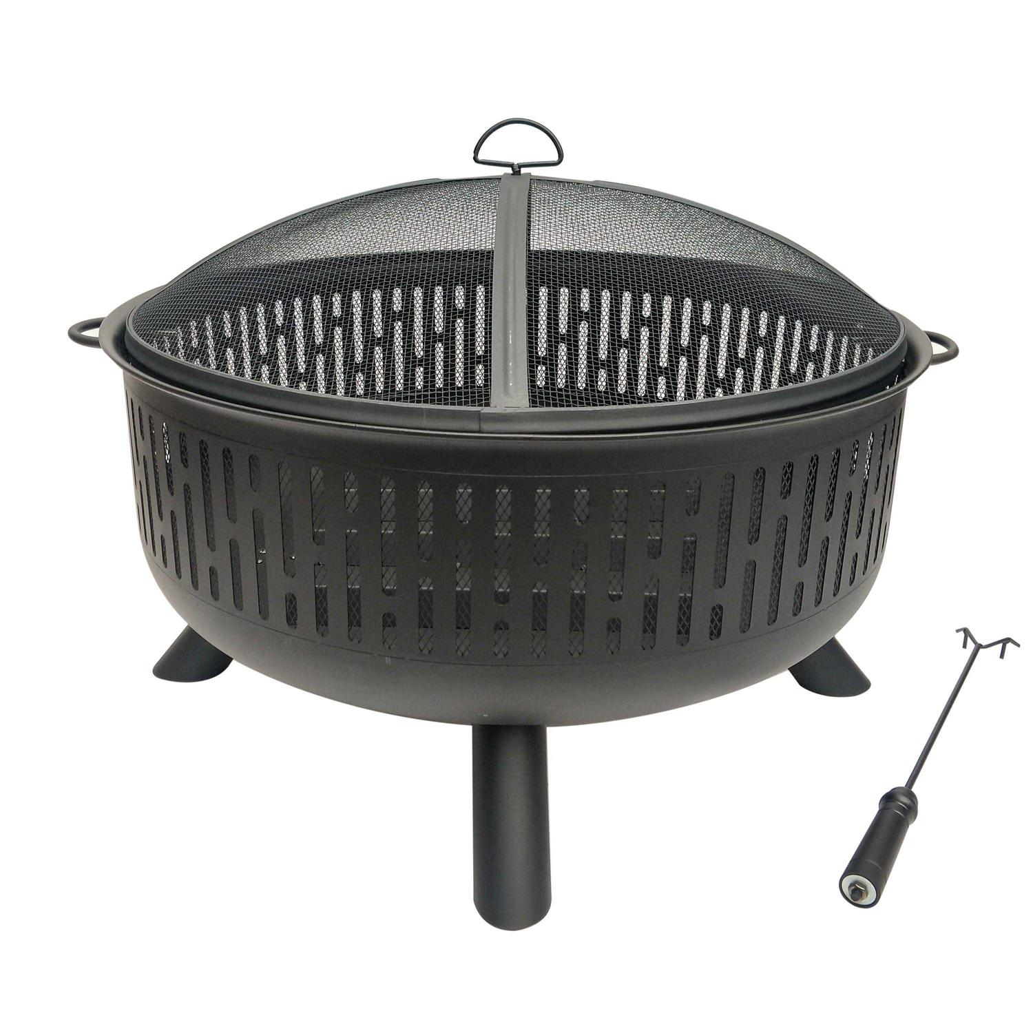 allen + roth 31.5-in W Black Steel Wood-Burning Fire Pit OFW604R