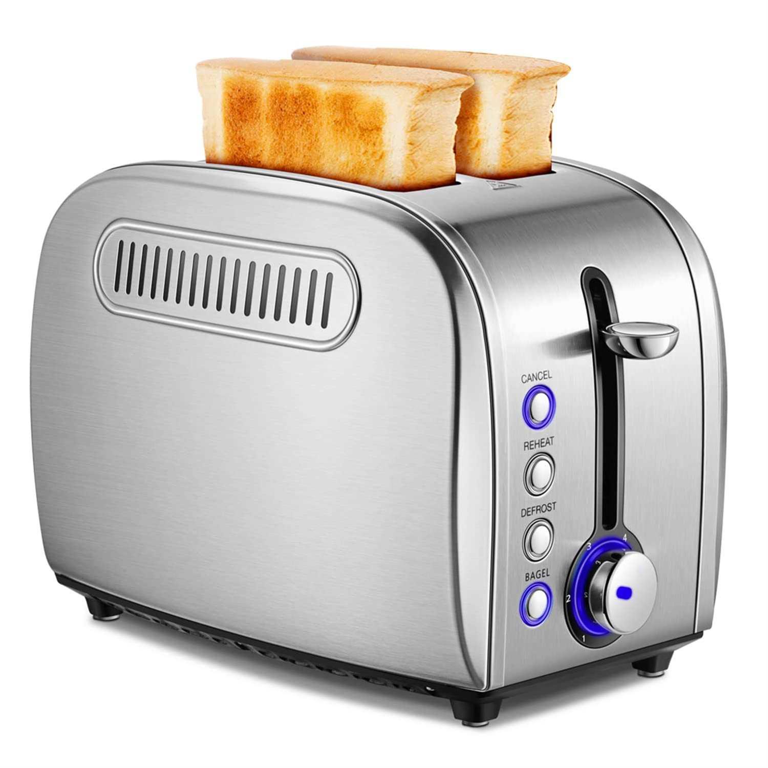 Toaster 2 Slice JEWJIO Stainless Steel Retro Toaster With 1.5 Extra Wide Slot