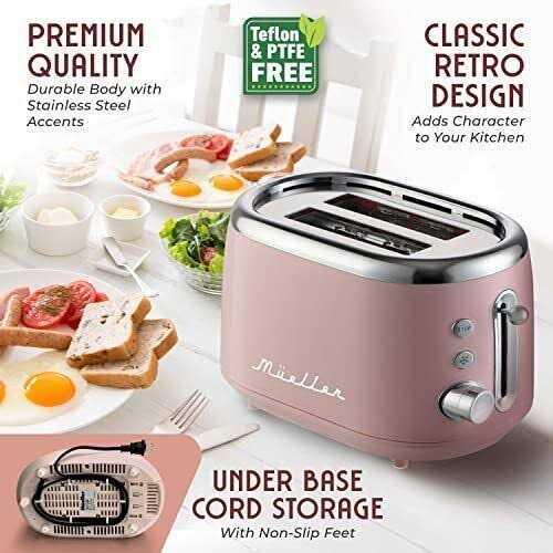 Mueller Retro Toaster 2 Slice with 7 Browning Levels and 3 Functions