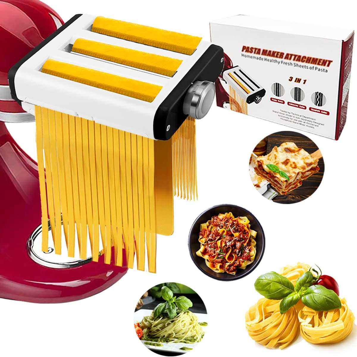 3 In 1 Pasta Maker Attachment for Kitchenaid Mixer Professional Pasta Attachment Includes Pasta Dough Roller