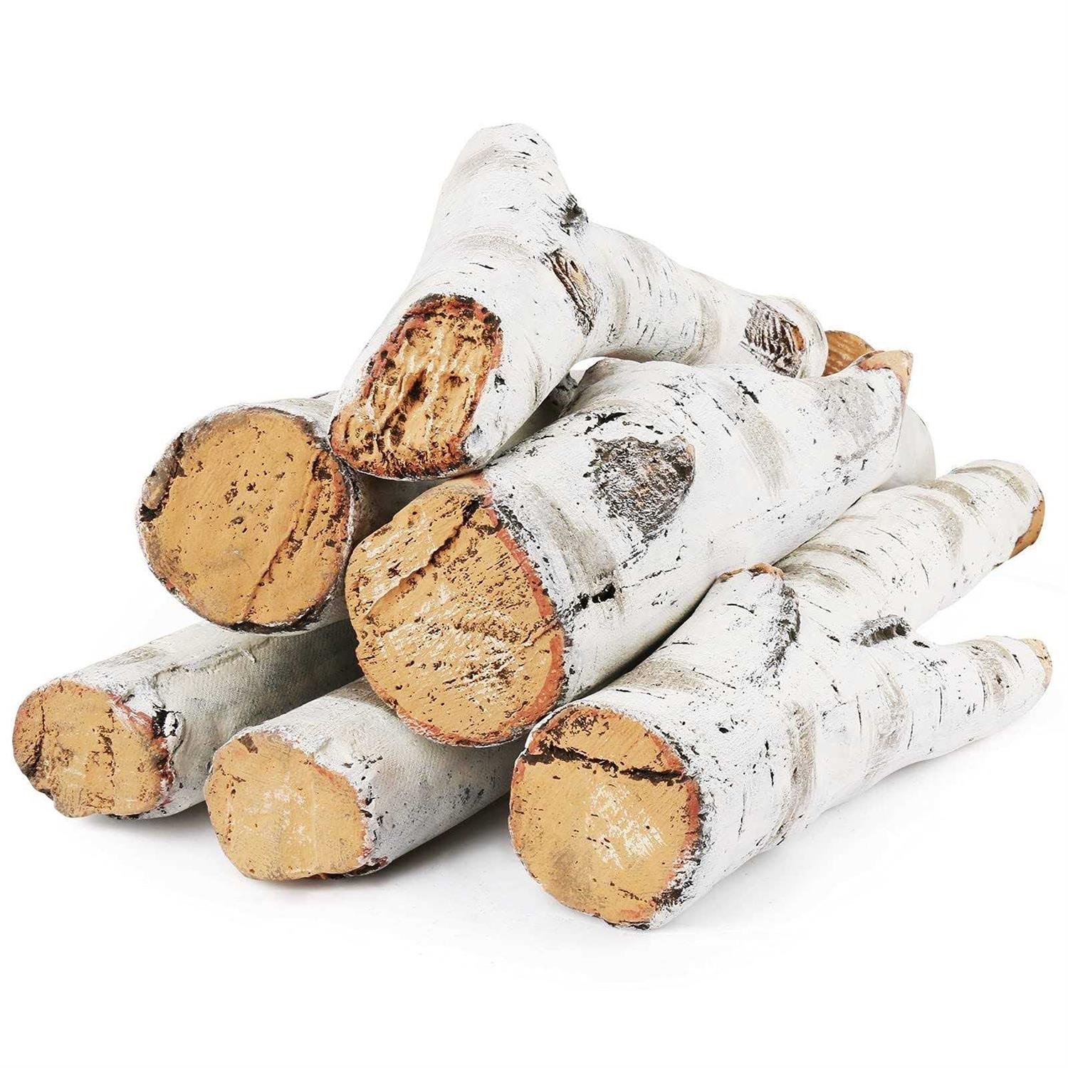 QuliMetal Gas Fireplace Logs Ceramic White Birch Wood Logs