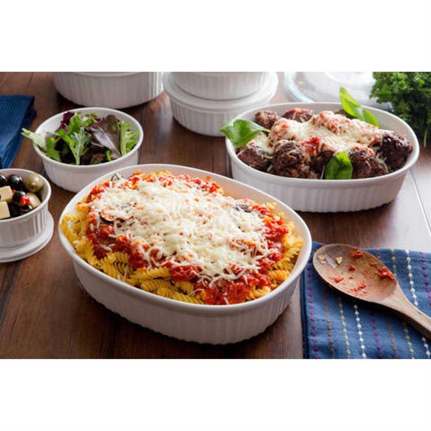 Corningware French White 8-Piece Ceramic Stoneware Casserole Set with Glass and Plastic Lids