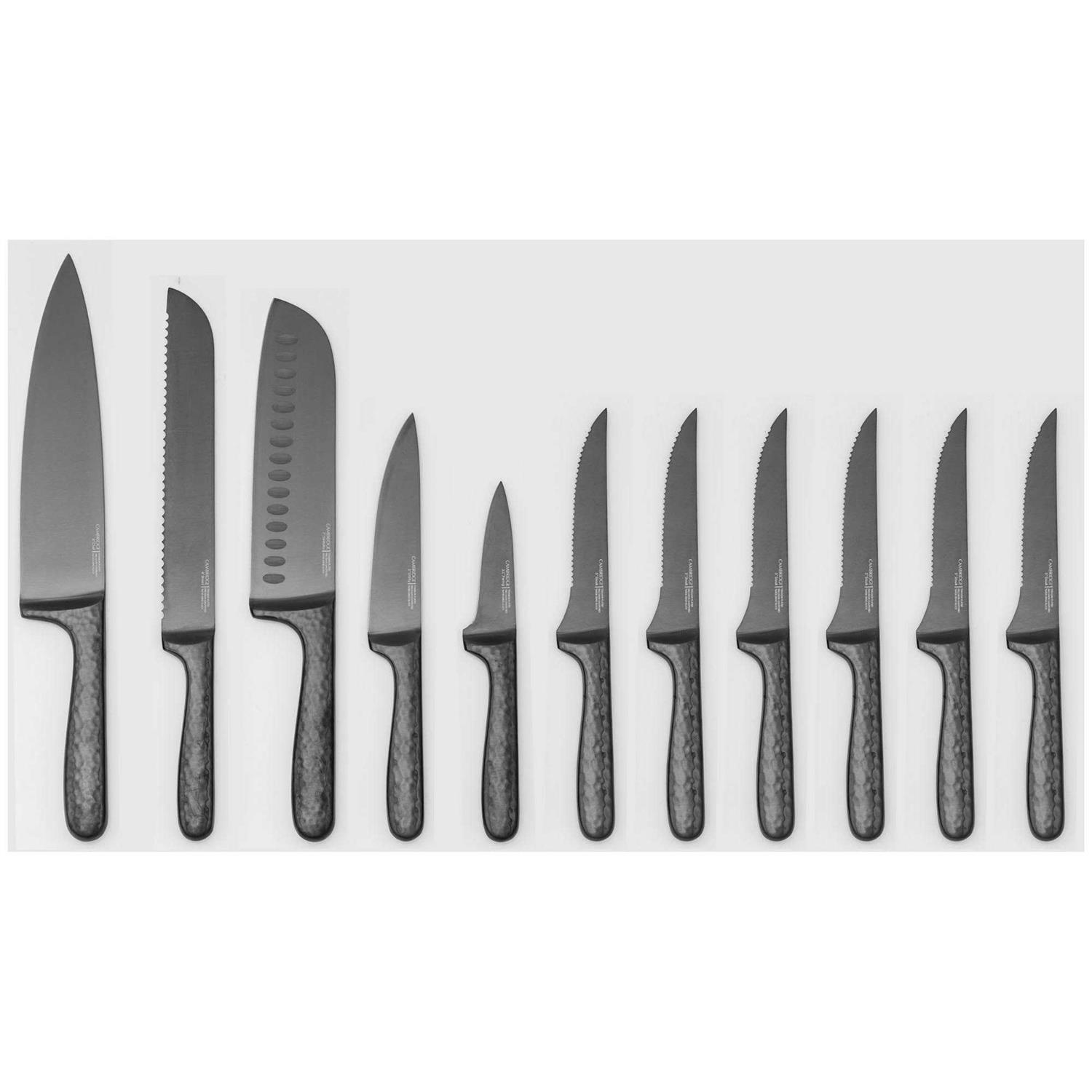 Cambridge Silversmiths Nero Hammered Titanium 12 Piece Cutlery Set with Block