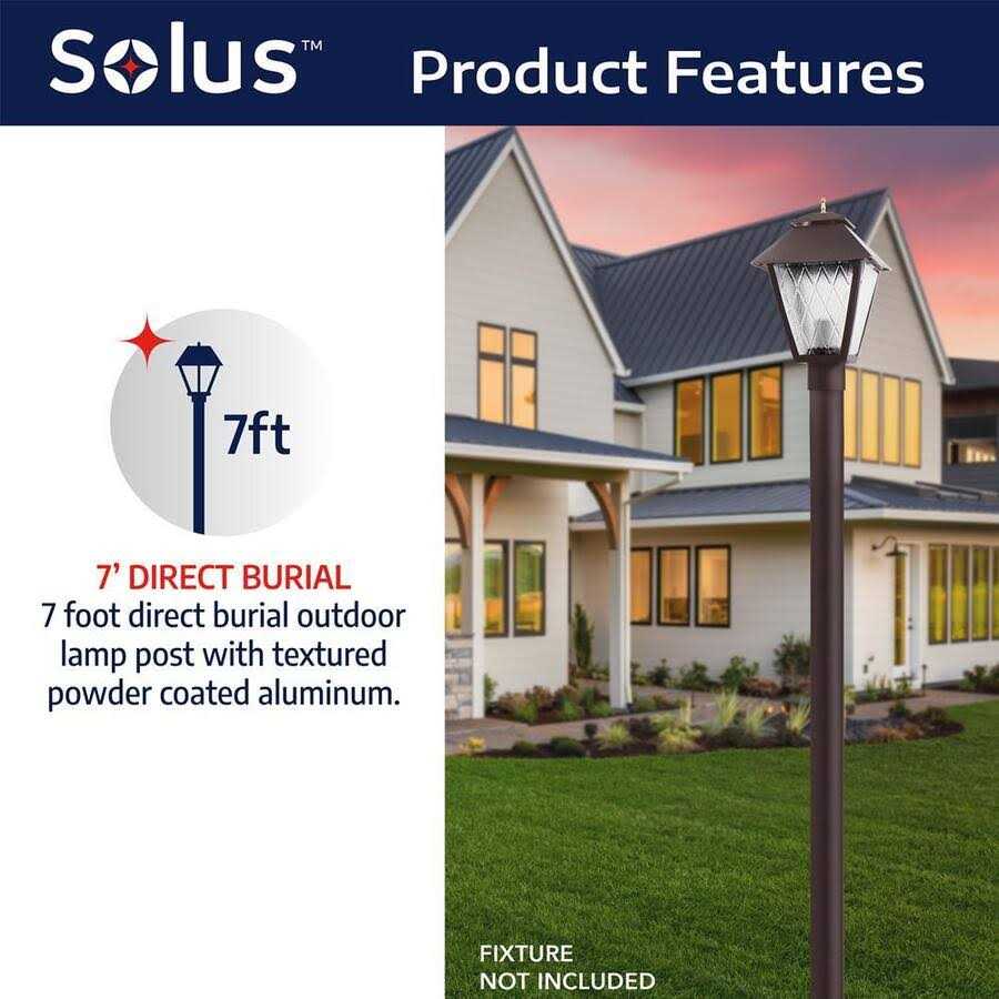 Solus Outdoor Direct Burial Aluminum Lamp Post Fits Most Standard 3 in. Post Top Fixtures Includes Inlet Hole