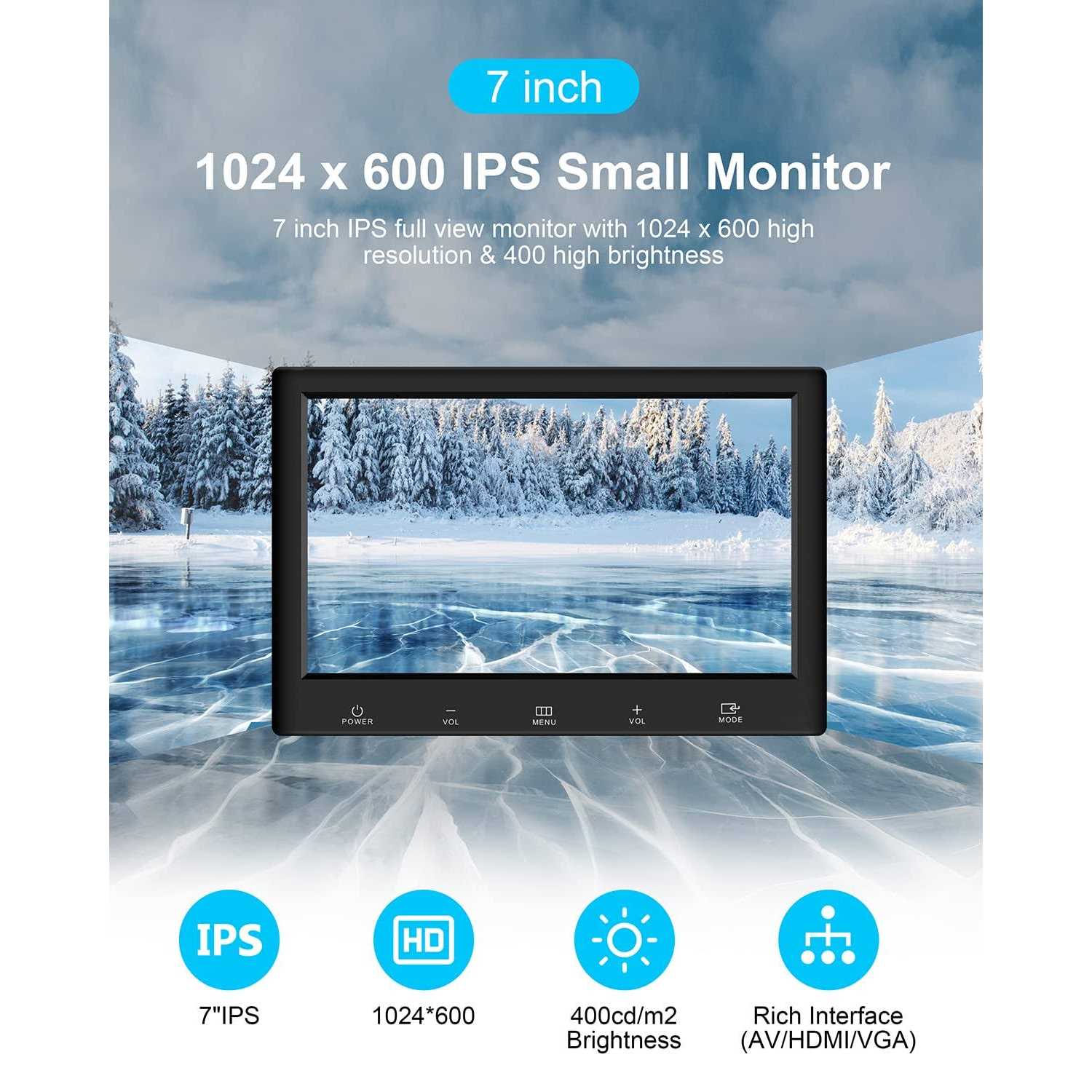 XIGETRAIL 7 Inch IPS Mini Monitor Small HDMI Monitor Potable Monitor,1024 x 600 Mini TV Monitor & displays Support AV HDMI VGA USB with Built-in