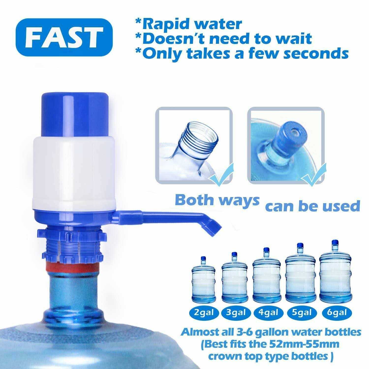 Gogoducks Water Bottles Pump Blue Manual Hand Pressure Drinking Fountain Pressure Press Pump with an Extra Short Tube and Cap Fits Most 5 Gallon Water