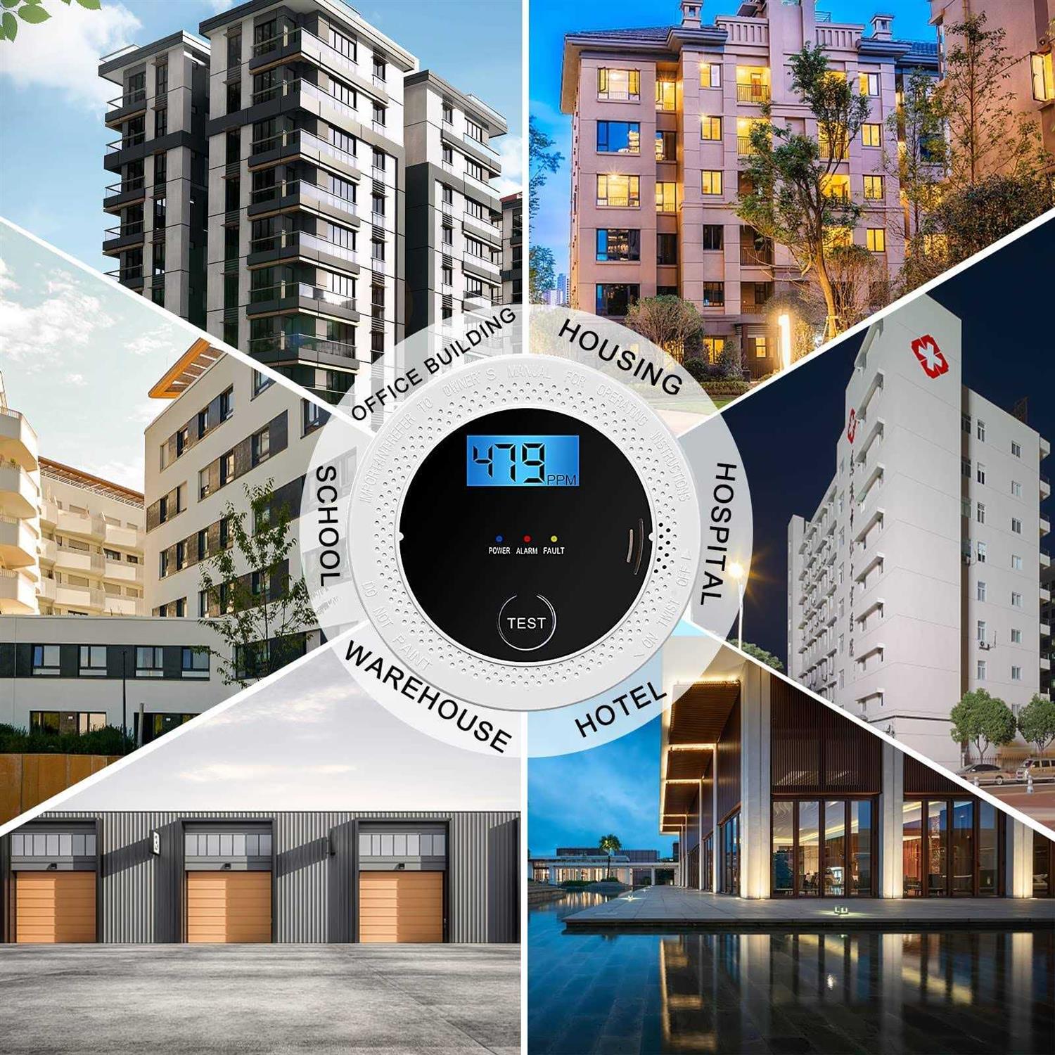 3 Pack smoke and carbon monoxide detectors powered by batteries, with digital display, smoke and carbon dioxide dual alarm sensors