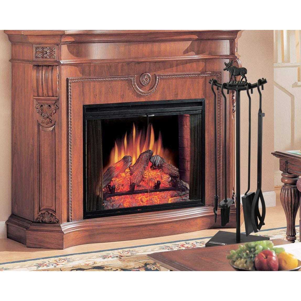 Myfireplacedirect 5 Pieces Fireplace Tools Set Strength Wrought Iron Indoor Outdoor Fire Place Toolset Hearth Accessories Kit with Fireplace Brush