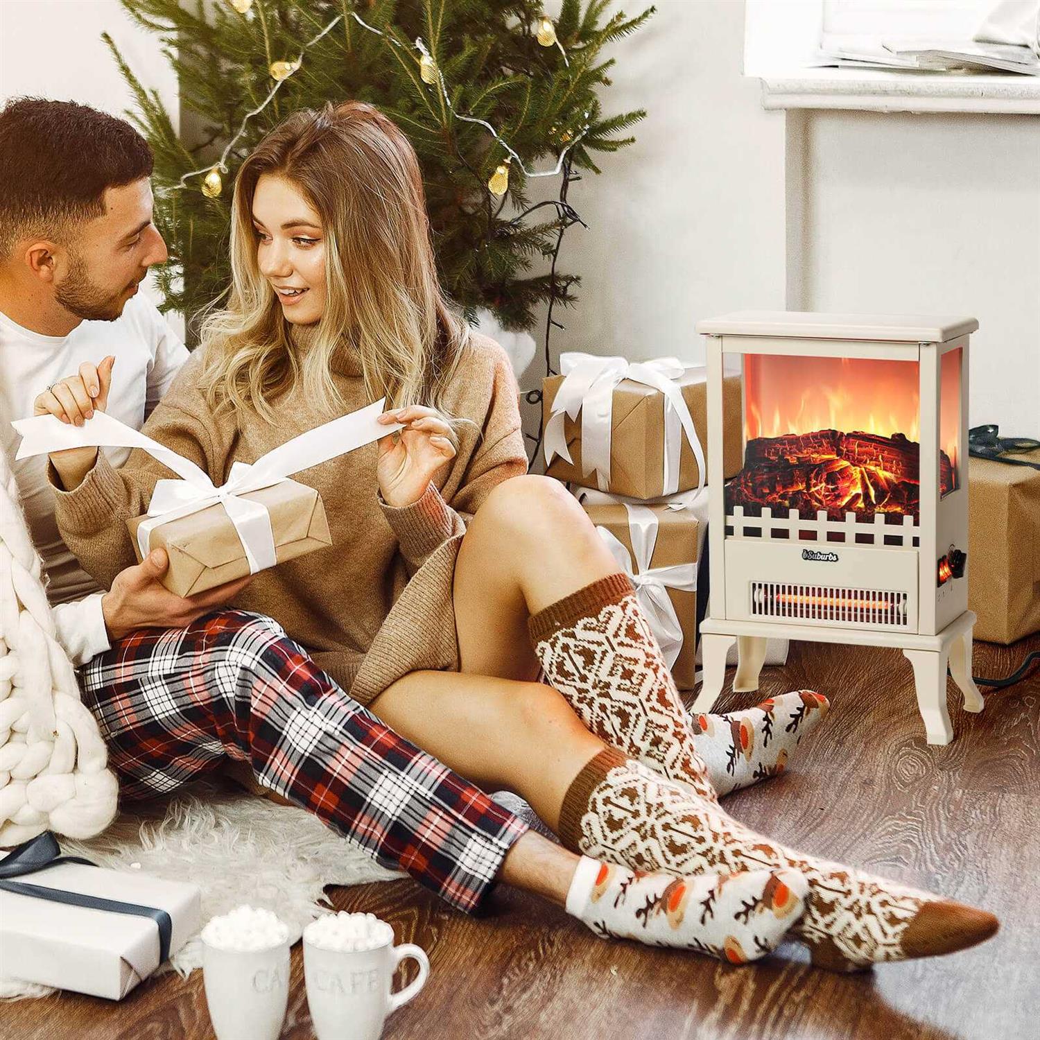 TURBRO Suburbs TS17Q Infrared Electric Fireplace Stove 19 Freestanding Stove Heater with 3-Sided View