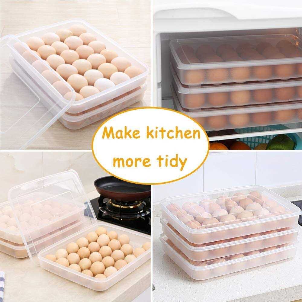 Easter Covered Egg Holder for Refrigerator,30 Deviled Egg Tray with Lid,Plastic Egg Containers,Fridge Egg Dispenser Egg Storage Box