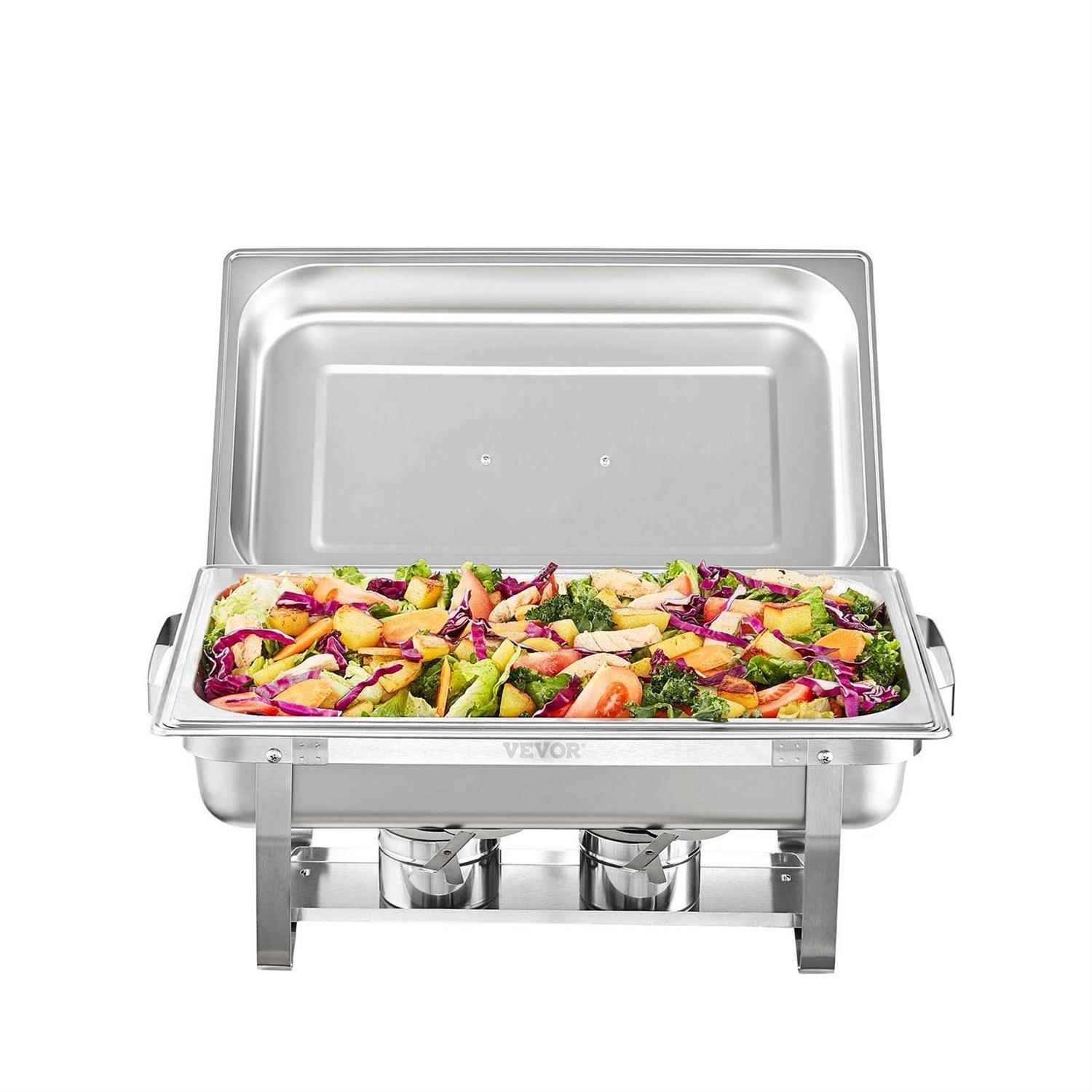 VEVOR Chafing Dish Buffet Set 8-Qt. Stainless Chafer 6 Pack Rectangle Catering Warmer Server with 6 Full Size Pans