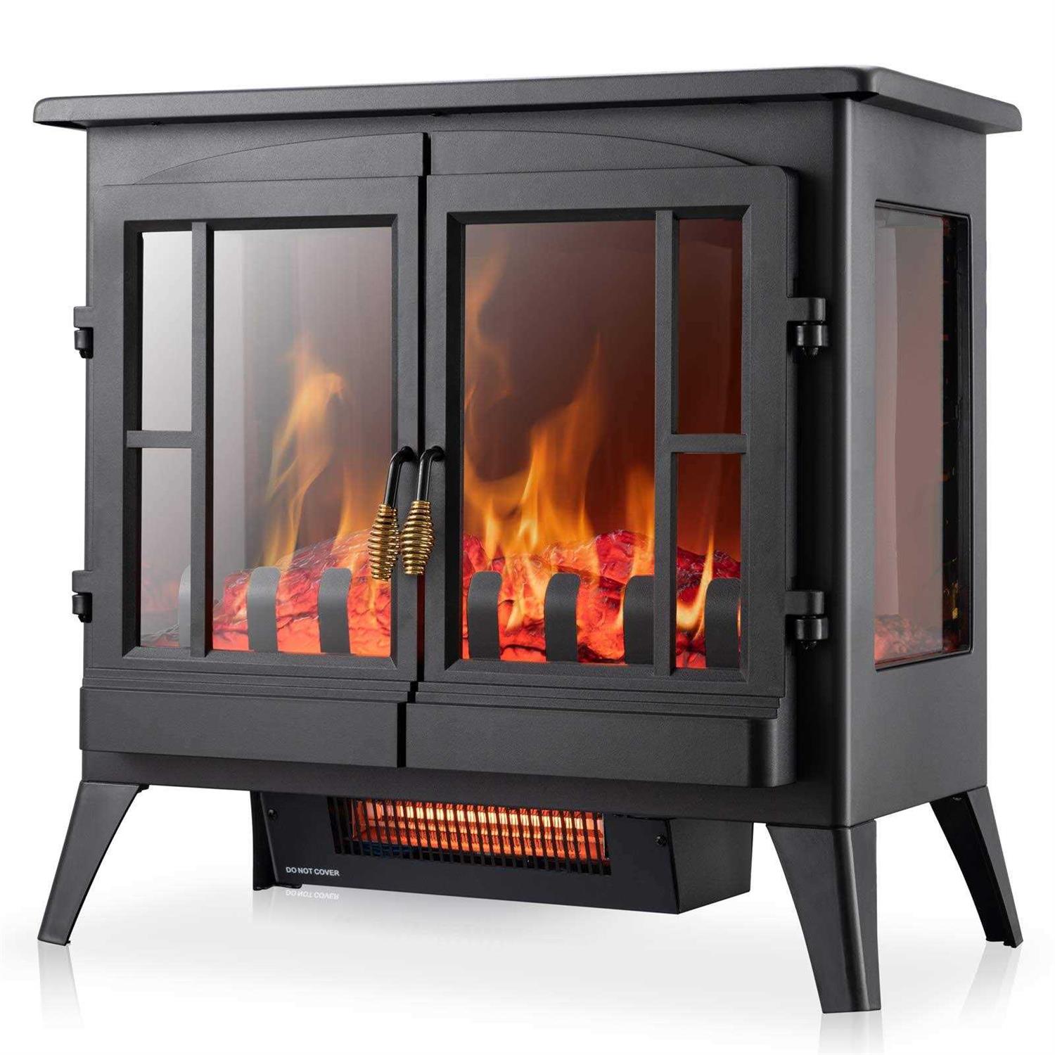 Xbeauty Electric Fireplace Stove Freestanding Fireplace Heater with Realistic Flame