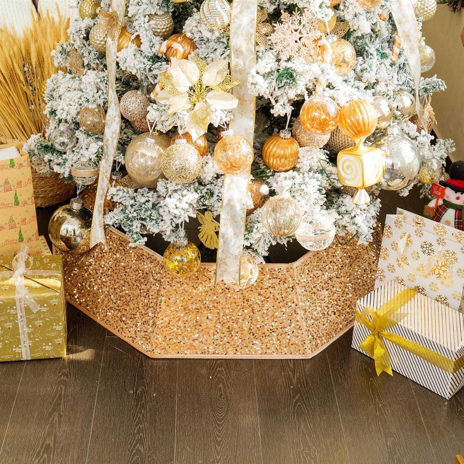 XmasExp Christmas Tree Collar Sequin Tree Skirt for Christmas Holiday Home Decor Xmas Tree Ring Stand Base Cover