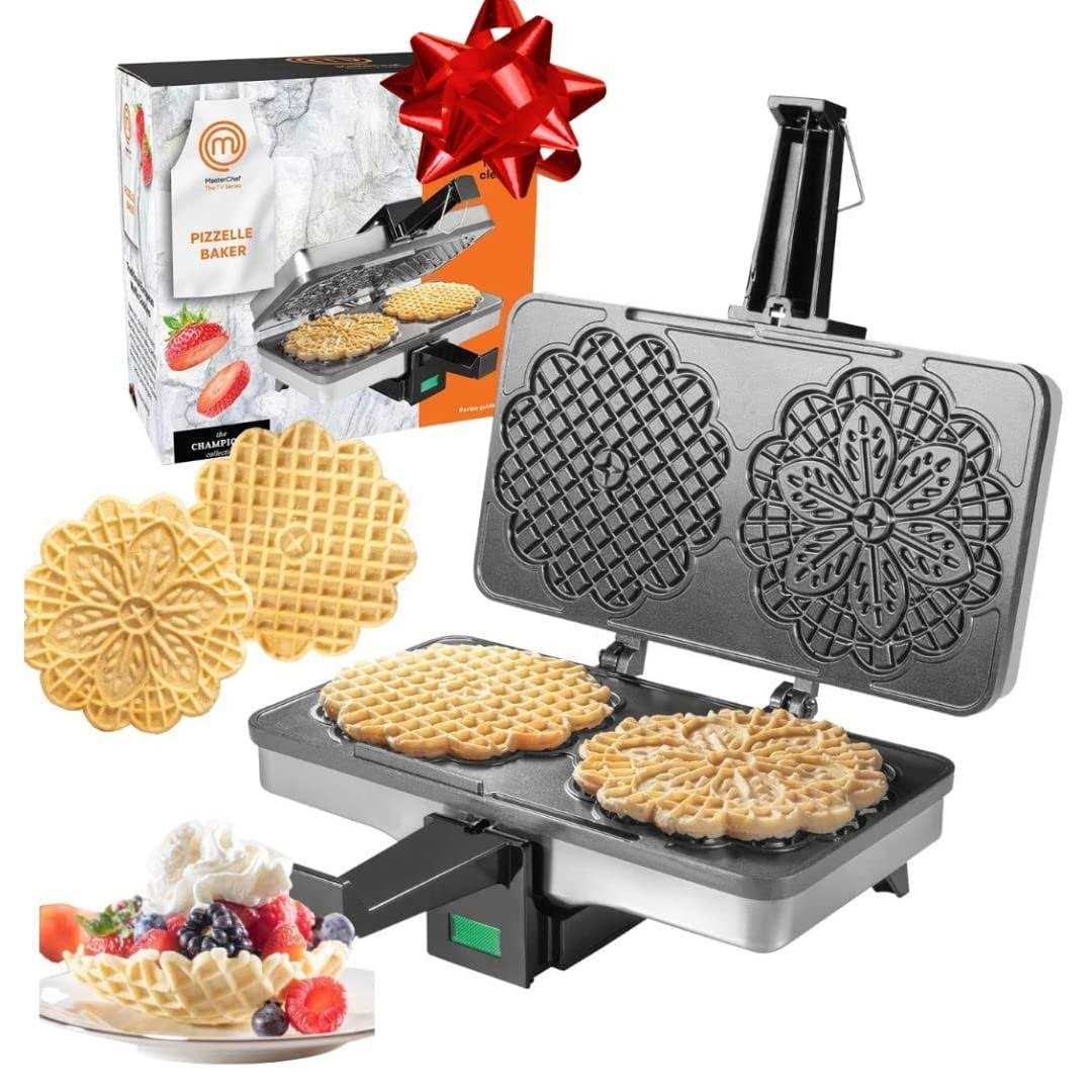 Masterchef Pizzelle Maker Non-stick Electric Cookie Baker Press Make Two Homemade 5-Inch Italian Waffle Cookies at Once for Breakfast