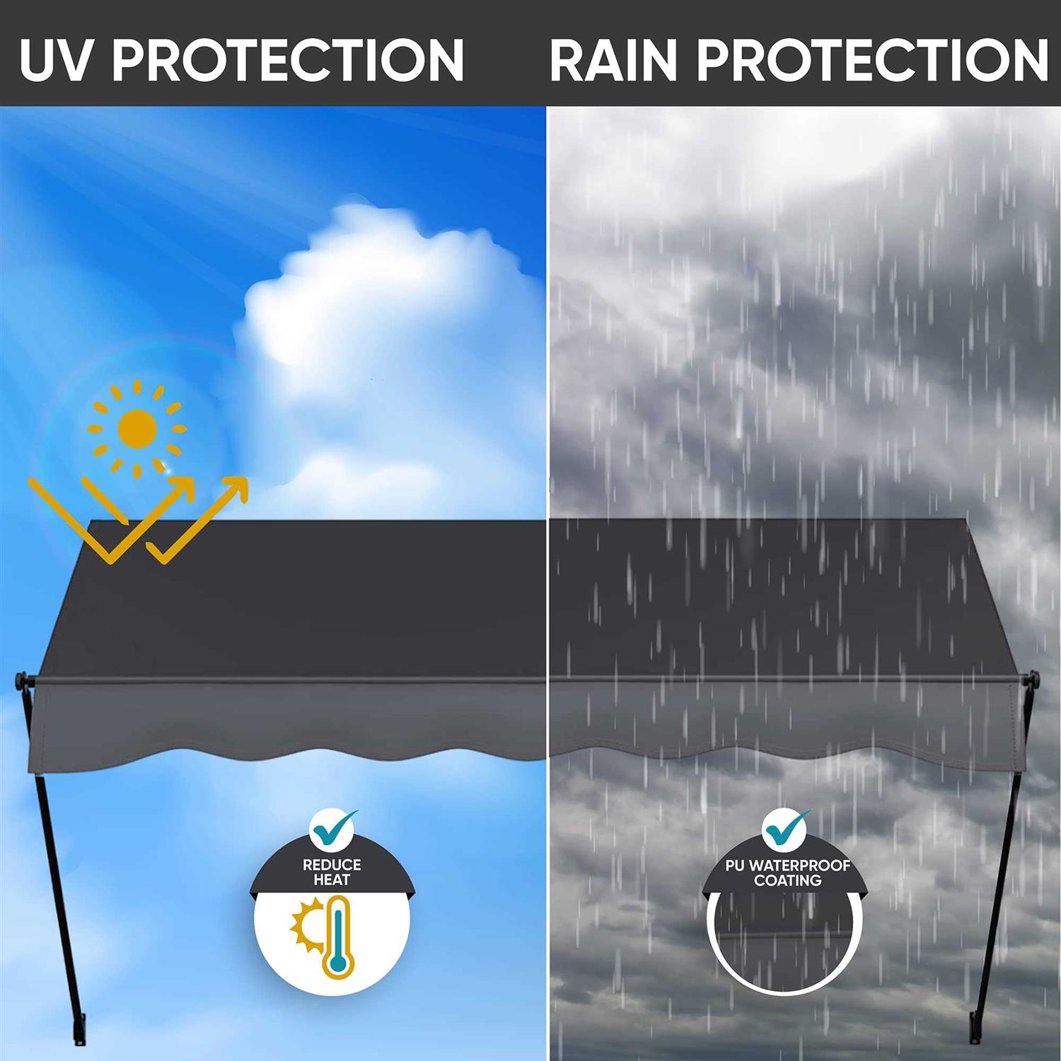 STEELAID Manual Retractable Awning Non-Screw Outdoor Sun Shade – Adjustable Pergola Shade Cover with UV Protection – 100% Polyester Made
