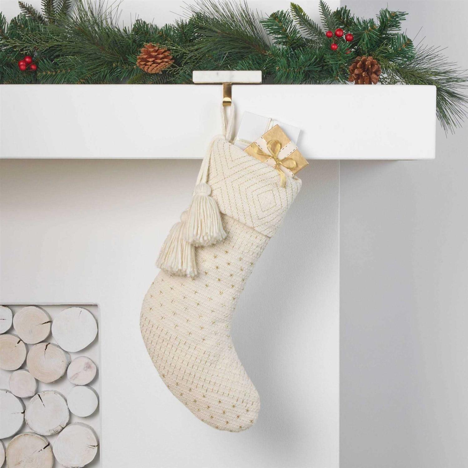 Wondershop Woven Christmas Stocking with Metallic Stitching Ivory