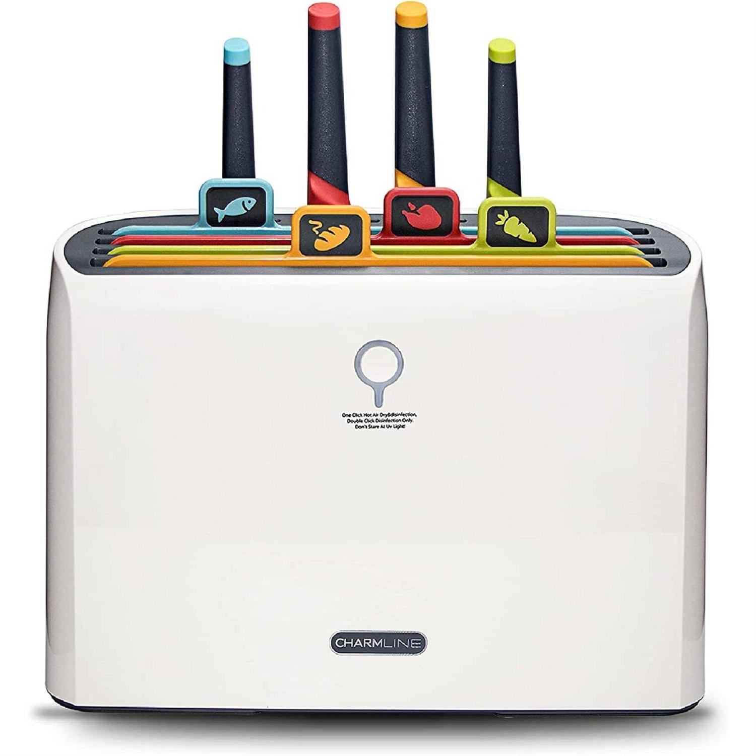 Charmline Smart Cutting Board And Knife Set With Holder 4 Color Coded Chopping Boards