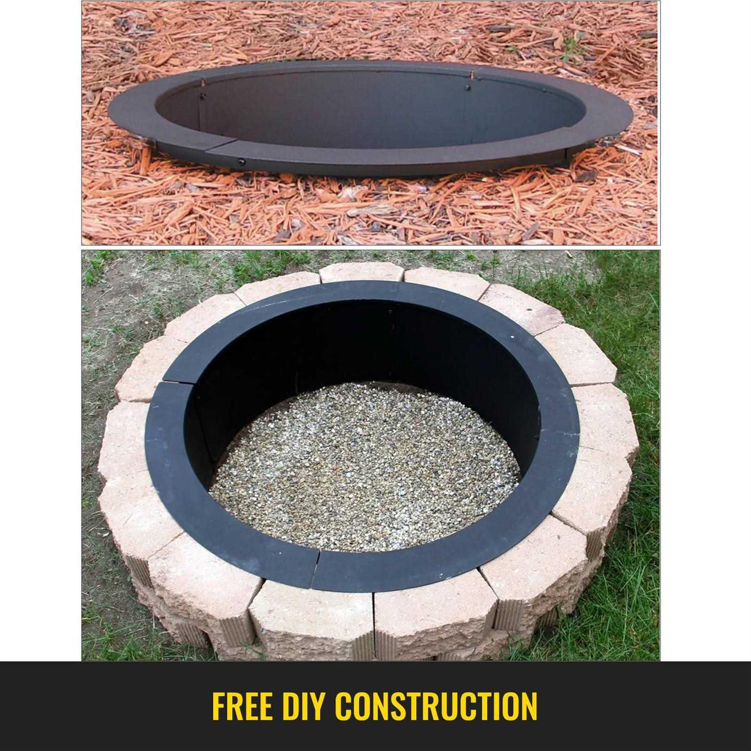 VEVOR Fire Pit Liner Ring Campfire Ring Above or In-Ground Outdoor Durable Black Steel DIY Backyard