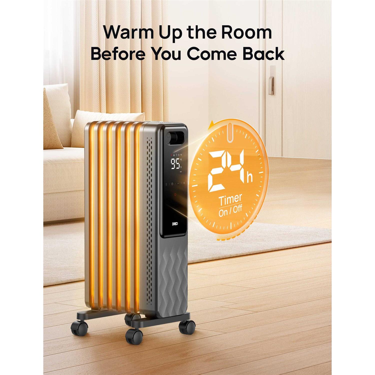 Dreo Oil Filled Radiator Electric Radiant Heaters for indoor use Large Room with Remote Control