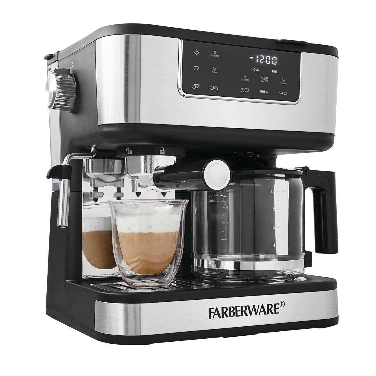 Farberware Dual Brew, 10 Cup Coffee + Espresso, Black and Stainless Finish