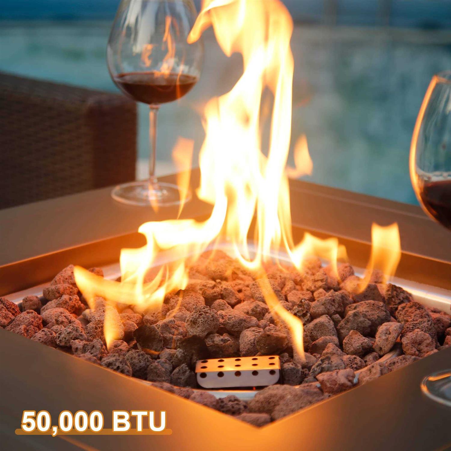 BALI OUTDOORS Gas FirePit Table 28 Inch Propane Fire Pit Table 50,000 BTU with Free Lava Rock and Tabletop Lid