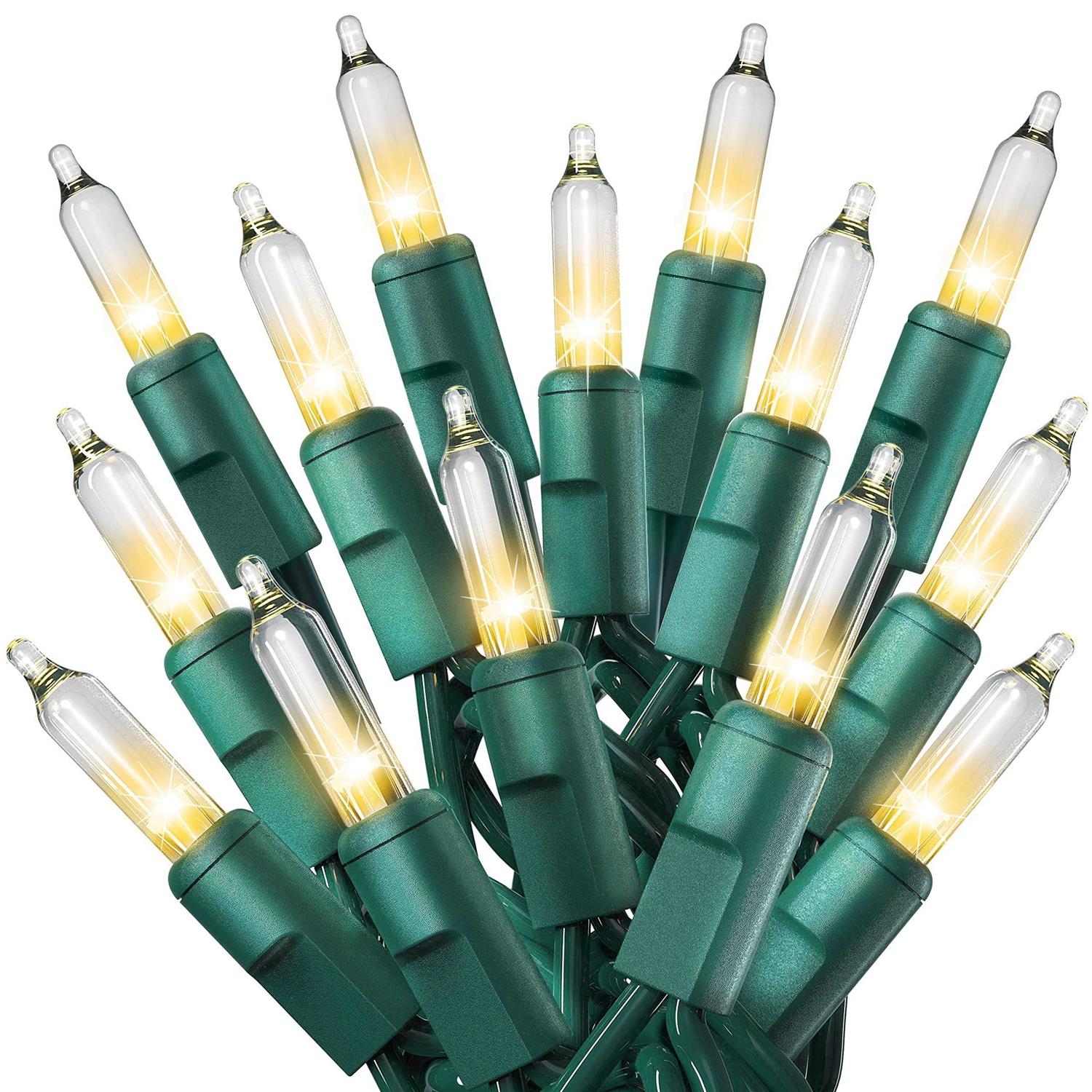 Prextex Christmas Lights Clear White Christmas Tree Lights with Green Wire
