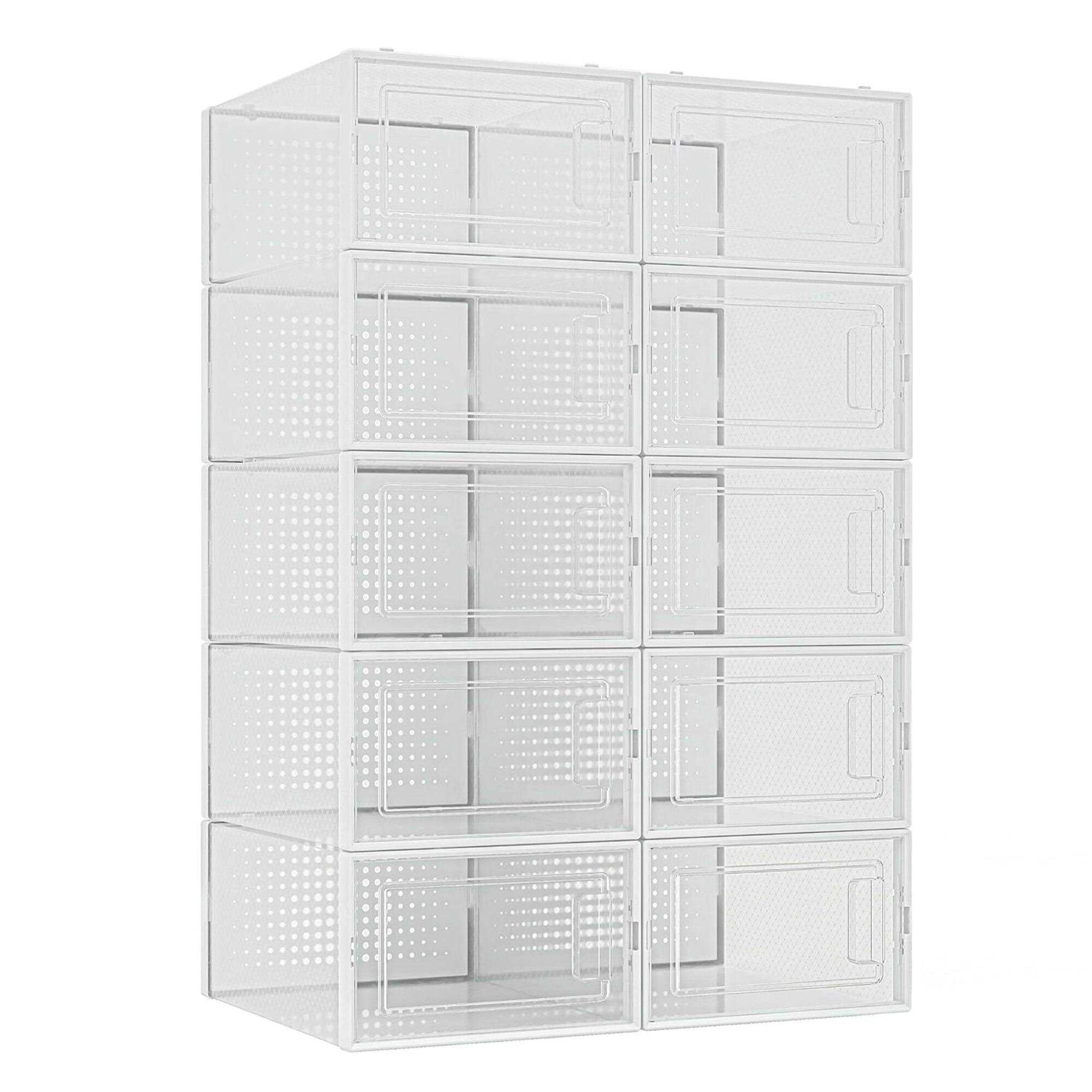 10 Pack Shoe Storage Boxes Clear Plastic Stackable Shoe Organizer Bins